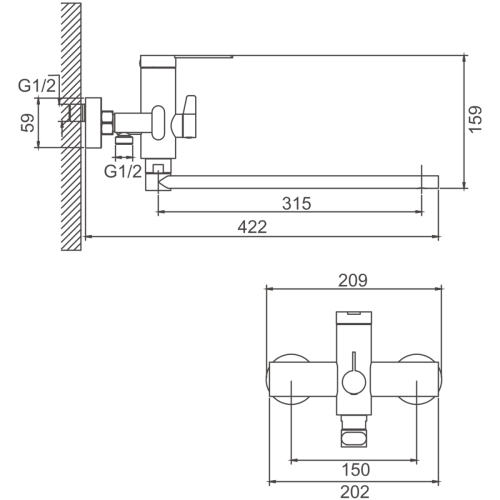 Смеситель для ванны и душа BELZ B22813-5 настенный золото - фото 2