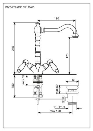 Смеситель Emmevi Deco Ceramic 121613/BR на раковину бронза
