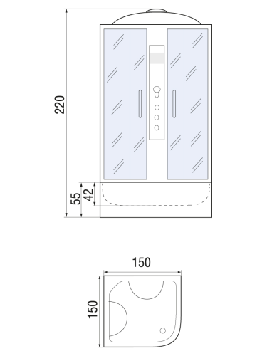 Душевой бокс River TEMZA 10000000742 150х150 стекло тонированное профиль хром - фото 2
