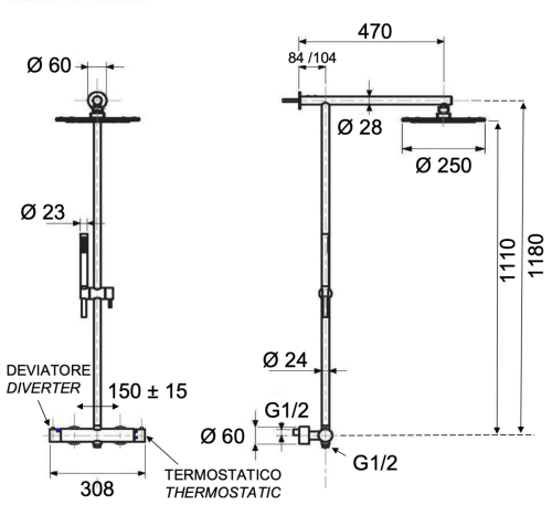 Душевая стойка Remer X Style Inox SSXT37UFM25 настенная цвет нержавеющая сталь с термостатом - фото 2