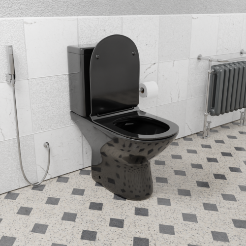 Унитаз напольный с бачком CeramaLux 9126-18 черный с сиденьем микролифт безободковый каскадный смыв - фото 2