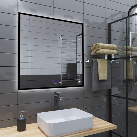 Зеркало с подсветкой и антизапотевателем Grossman PRAGMA-норма BLACK 1880802 80х80 подвесное