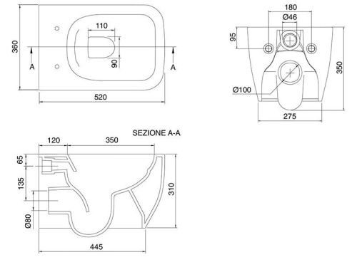 Чаша унитаза подвесная Scarabeo Teorema 2.0 5126TW/49 цвет черный без сиденья безободковая смыв торнадо - фото 3