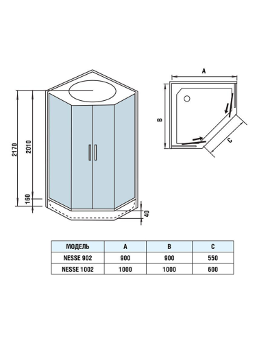 Душевая кабина WeltWasser WW500 10000003281 100х100 пятиугольная с крышей ориентация универсальная - фото 2