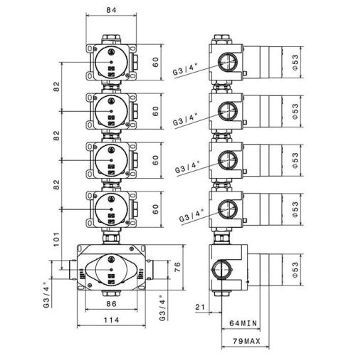 Встраиваемая часть термостатического смесителя 3/4"на 4 источника Newform 27878.00.000 - фото 2