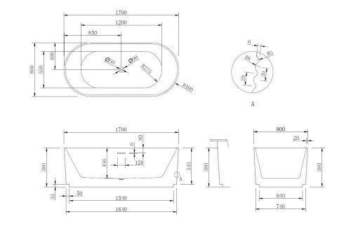 Ванна акриловая Abber AB9436-1.7 170х80 отдельностоящая овальная с каркасом - фото 5