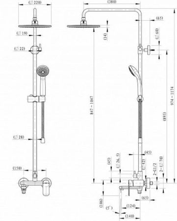 Душевая стойка Bravat F6125183CP-A6-RUS настенная цвет хром