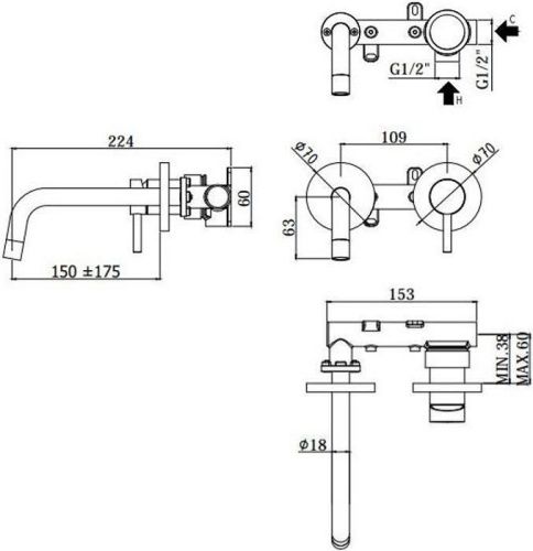 Смеситель для раковины Paffoni Light LIG101NO70 встраиваемый в стену черный - фото 2