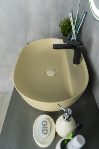 Раковина керамическая Gid Lago 53343 60х40 накладная цвет коричневый 1 отверстие под смеситель - фото 3