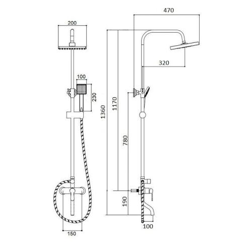 Душевая стойка BOCH MANN ECO Quadro Black BM8427 настенная цвет черный - фото 2