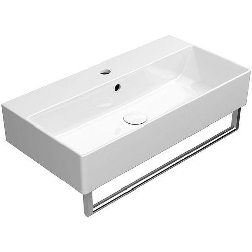 Раковина из сантехнического фаянса GSI Kube X 9455111_УЦ 70х40 подвесная цвет белый 1 отверстие под смеситель - фото 2