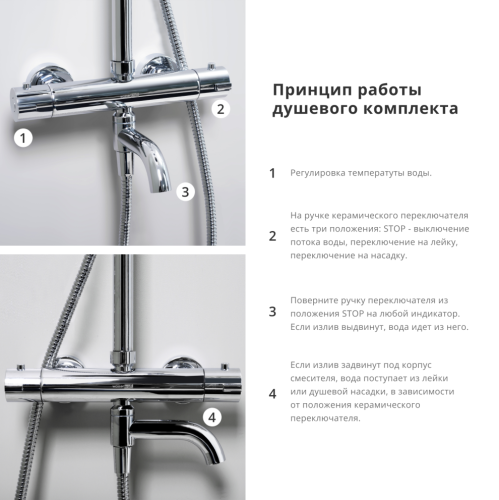 Душевая стойка Wasserkraft A18801 настенная цвет хром с термостатом - фото 3