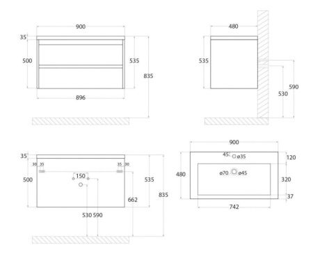 Тумба под раковину Art&Max FAMILY Family-900-2C-SO-CV 90х50 подвесная цвет серый