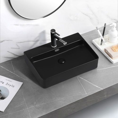 Раковина керамическая Abber RECHTECK AC2201MB 60х40 накладная цвет черный 1 отверстие под смеситель - фото 4