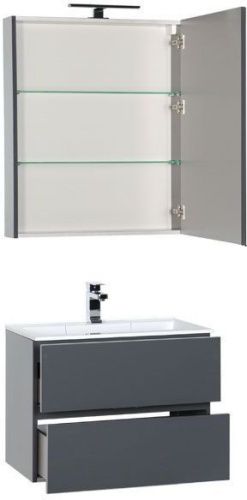 Комплект мебели: тумба с раковиной + зеркало-шкаф Aquanet Алвита 00184580 70х50 подвесной цвет серый - фото 2