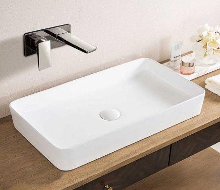 Раковина из сантехнического фаянса CeramaLux 9396 60х40 накладная цвет белый без отверстий под смеситель