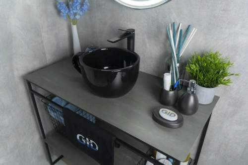 Раковина керамическая Gid Creativo 52230 40х30 накладная цвет черный без отверстий под смеситель - фото 5