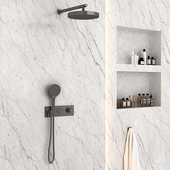 Душевая система Vincea VSFW-422TI2GM встраиваемая в стену цвет вороненая сталь с термостатом