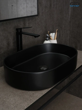 Раковина керамическая Gid Lago 53354 60х40 накладная цвет черный без отверстий под смеситель