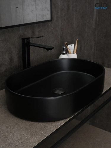Раковина керамическая Gid Lago 53354 60х40 накладная цвет черный без отверстий под смеситель - фото 4