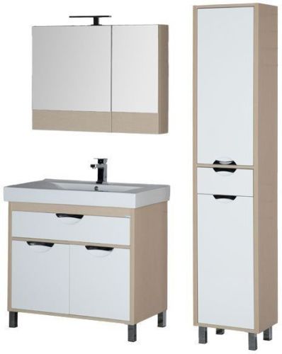 Комплект мебели: тумба с раковиной + зеркало-шкаф Aquanet Гретта 00172721 90х50 напольный цвет белый/бежевый - фото 3