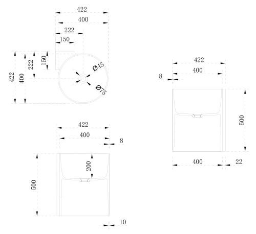 Раковина из искусственного камня Abber STEIN AS2625 40х40 подвесная цвет белый без отверстий под смеситель - фото 5