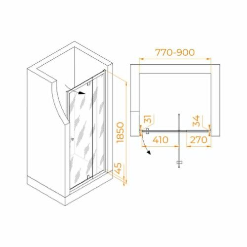 Душевая дверь RGW Passage 41080208-14 80х185 стекло прозрачное профиль черный - фото 2