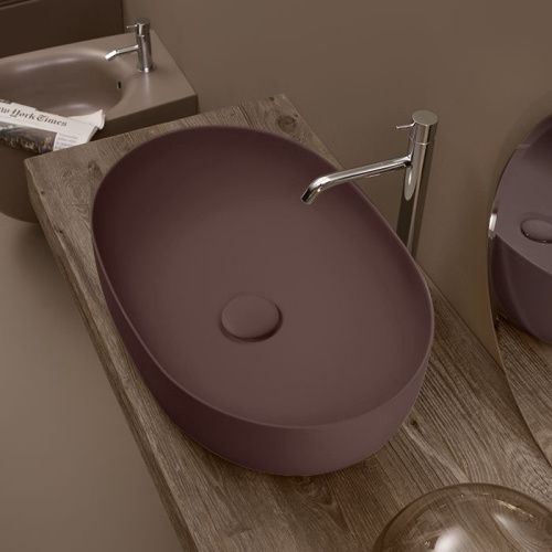 Раковина из сантехнического фарфора Kerasan Nolita 534375 60х40 накладная цвет коричневый без отверстий под смеситель