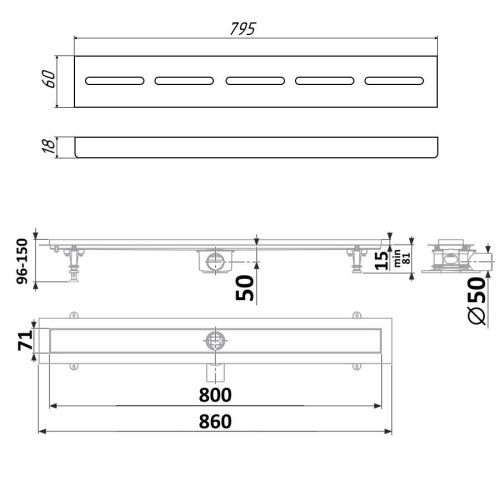 Душевой лоток Timo Standart DP20800-SG20800 85х15 хром - фото 2
