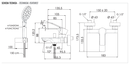 Смеситель для ванны Remer Energy EY02NO настенный черный