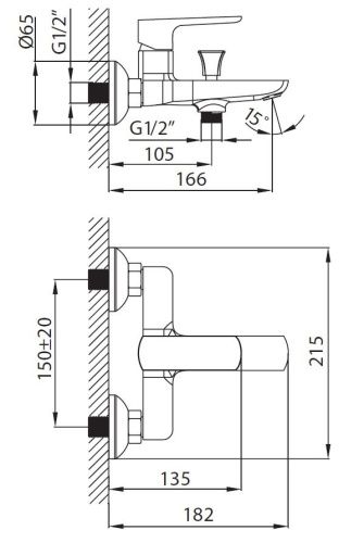 Смеситель для ванны Creavit SP2500 настенный хром - фото 2