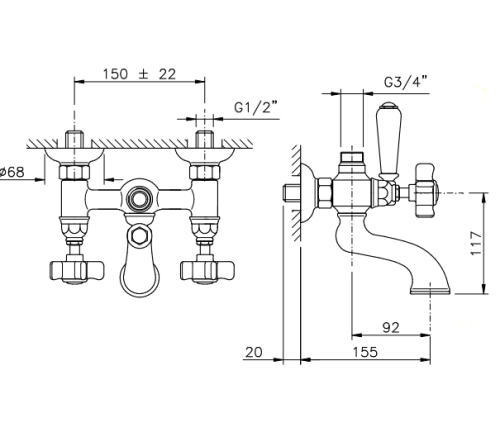 Смеситель для ванны Nicolazzi Dames Anglaises 1400CR18 настенный хром - фото 2