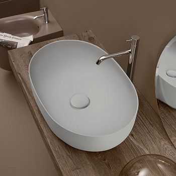 Раковина из сантехнического фарфора Kerasan Nolita 534359 60х40 накладная цвет серый без отверстий под смеситель