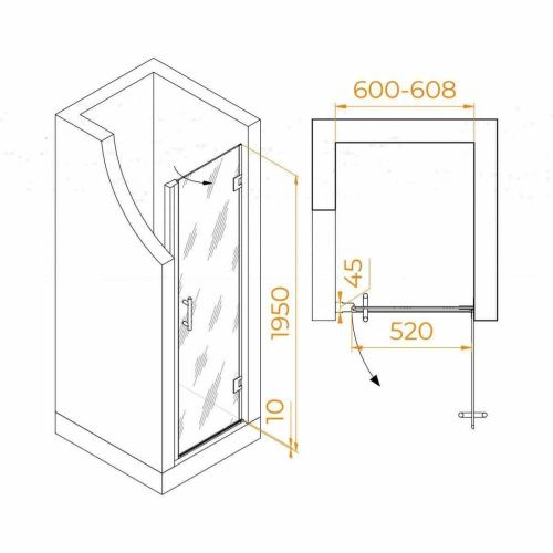 Душевая дверь RGW Hotel 350601106-11 60х195 стекло прозрачное профиль хром - фото 5