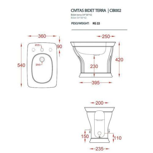 Биде Artceram CIVITAS CIB002 34 00 напольное - фото 2