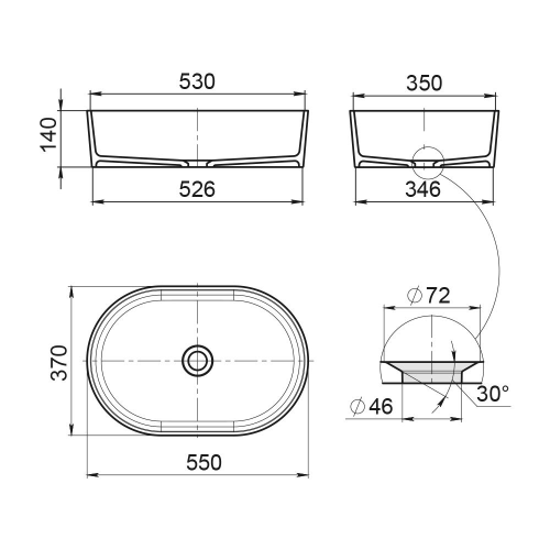 Раковина из искусственного камня La Fenice Senso FNC-08-SEN-M 50х40 накладная цвет белый 1 отверстие под смеситель - фото 2