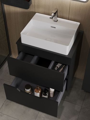 Тумба с раковиной Orange Line Li-60TubMDF+B04-500W 60х50 подвесная цвет черный - фото 4