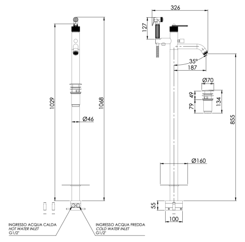 Смеситель для ванны Daniel Brooklyn BY678DP напольный золото - фото 2