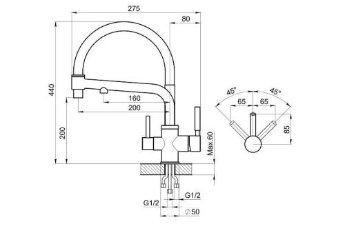 Смеситель для кухни Granula 0083, АЛЮМИНИУМ на мойку серый - фото 3