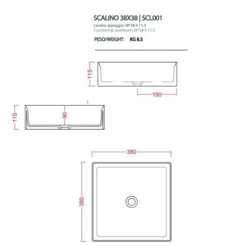 Раковина керамическая Artceram Scalino SCL001 01 00 40х40 накладная цвет белый без отверстий под смеситель - фото 2