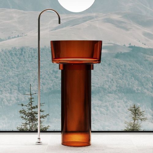 Раковина из полиэфирной смолы Abber KRISTALL AT2702Opal-H 50х50 напольная цвет коричневый без отверстий под смеситель