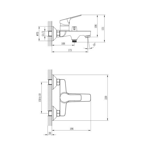 Смеситель для ванны Rossinka RS29 RS29-31 настенный хром - фото 2