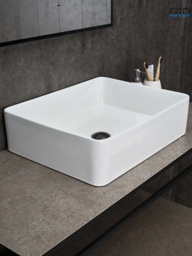 Раковина керамическая Gid Geométrico 51236 50х40 накладная цвет белый без отверстий под смеситель - фото 4