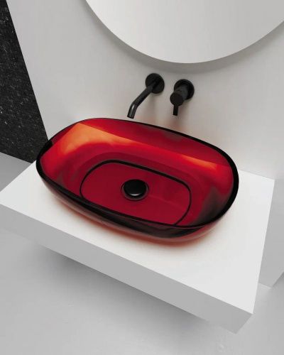 Раковина из полиэфирной смолы Abber KRISTALL AT2805Rubin 60х40 накладная цвет красный без отверстий под смеситель - фото 3