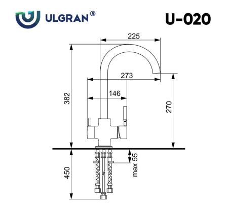 Смеситель для кухни Ulgran Classic U-020-304 на мойку нержавеющая сталь