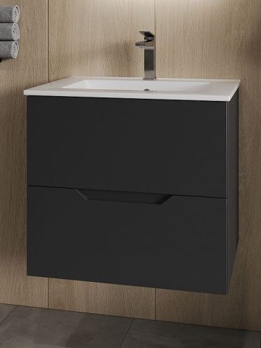 Тумба с раковиной Orange Line Li-60Tub+Ra 60х50 подвесная цвет черный - фото 2