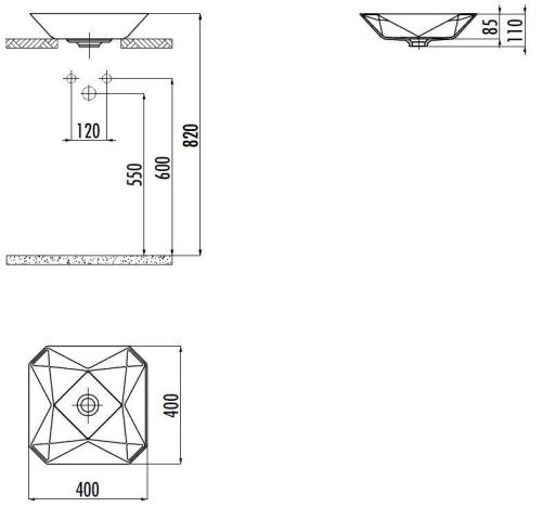 Раковина из сантехнического фарфора Creavit Ruby RB040-00MB42E-0000 40х40 накладная цвет белый - фото 2