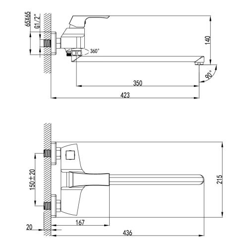 Смеситель для ванны LeMark Unit LM4517C настенный хром - фото 2