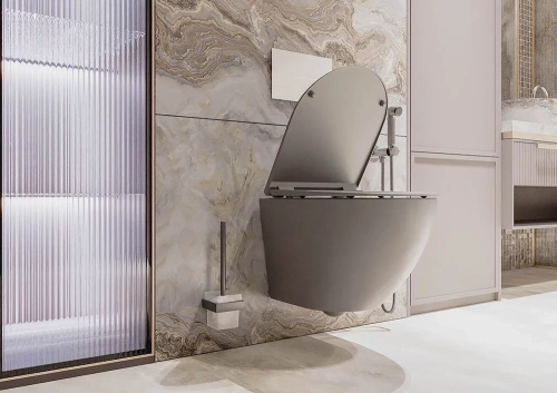 Унитаз подвесной Veconi Moro VMO-48TGr серый с сиденьем микролифт безободковый смыв торнадо - фото 3