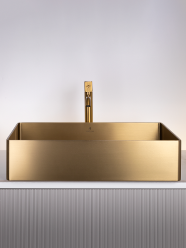 Раковина из нержавеющей стали AltroBagno Solido AltroBagnoSolido001021OrSp 60х40 накладная цвет золото - фото 2